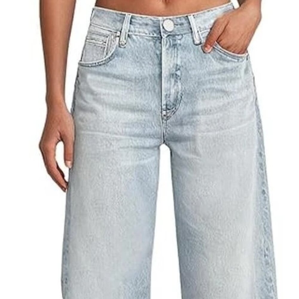 AnotherChill High-Waisted Wide-Leg Denim Sweatpant Jeans – Light Wash – Size XS